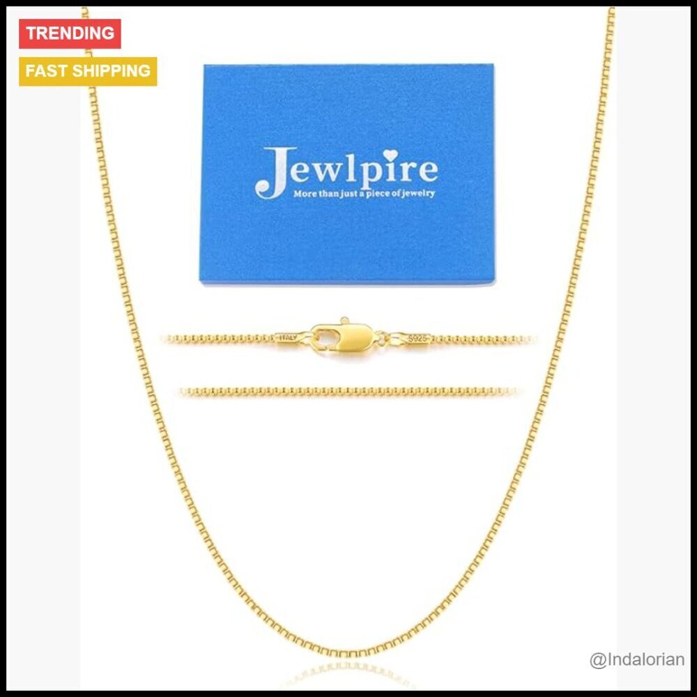 22K Gold Plated 925 Sterling Silver Box Chain Necklace Thin Sturdy Women's
